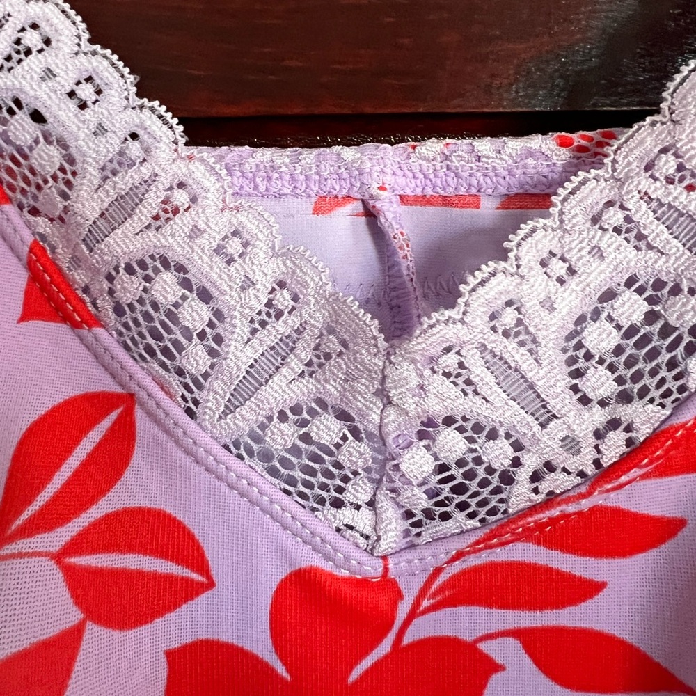 Ruby Ribbon Diva Lace Cami Floral Hibiscus Pink Purple size 42 - Picture 8 of 13